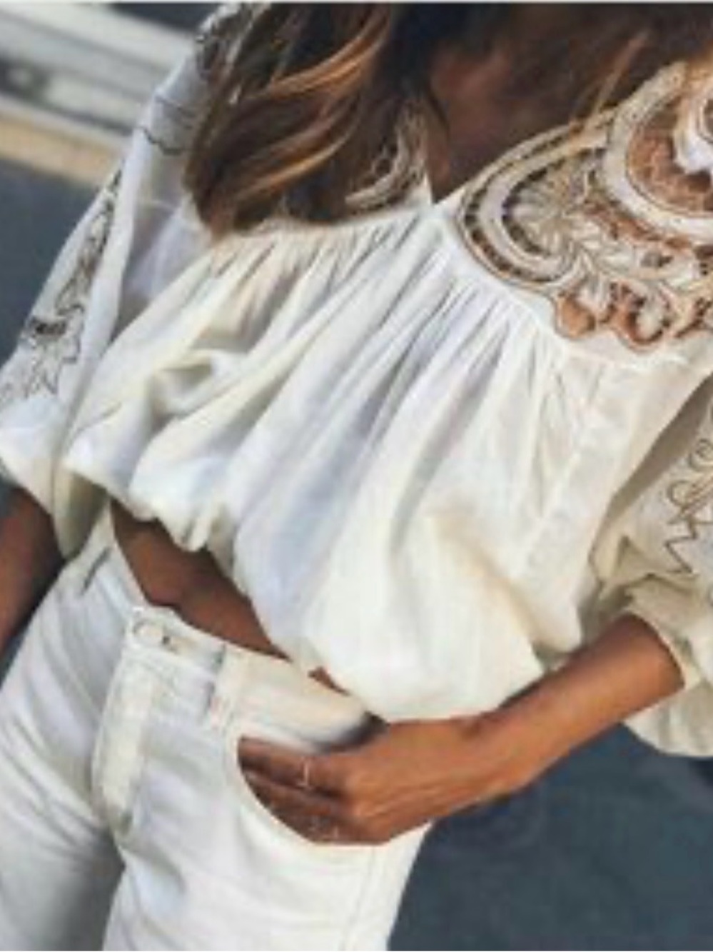 Free People Cutwork Dolman Embroidered Boho Peasant Top